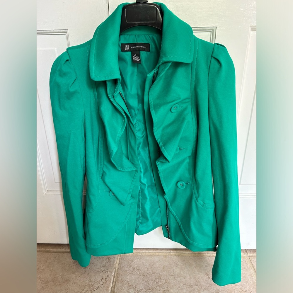 INC Green Ruffled Jacket